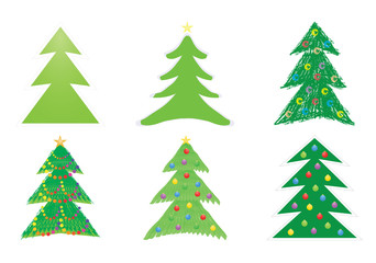 set of Christmas tree drawings vector illustration