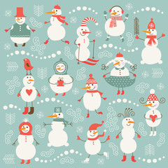Set of cute snowmans