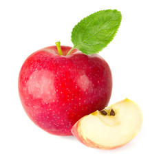 red apple with a quarter and green leaf
