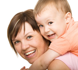 Portrait of happy son with mother
