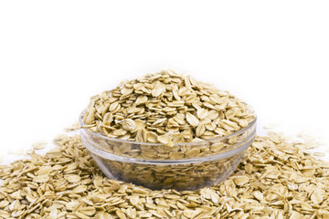 Oat flakes on a glass bowl