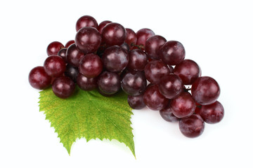 Ripe red grapes with leaf