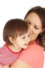 Mother and her child in a red sweater
