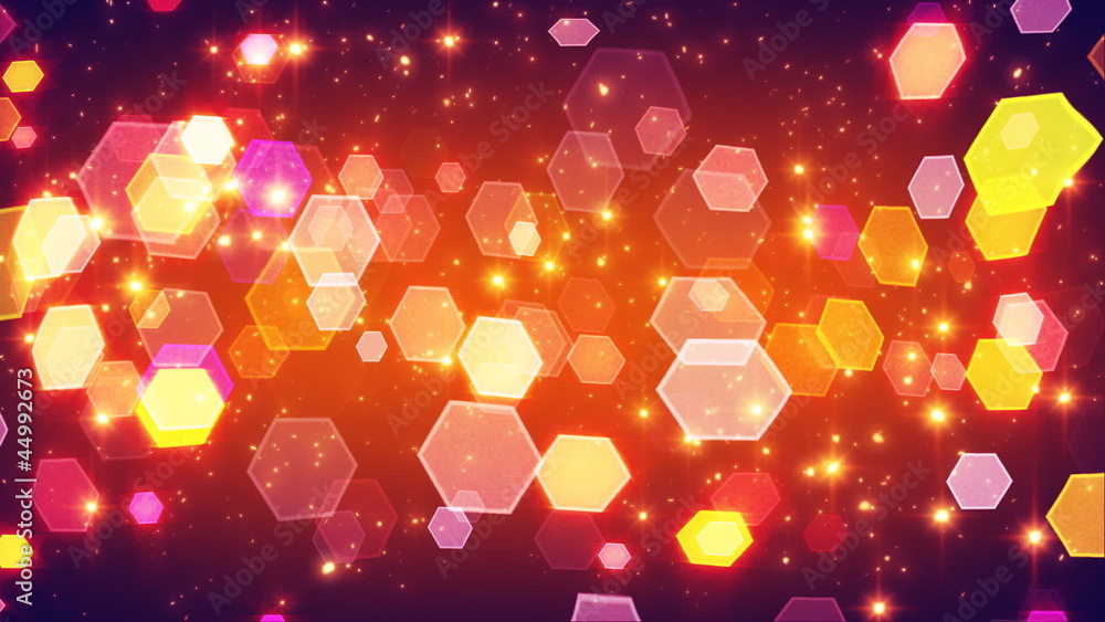 Poster flashing hexagonal bokeh lights and particles loop
