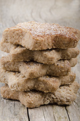 oatmeal cinnamon cake on timber board