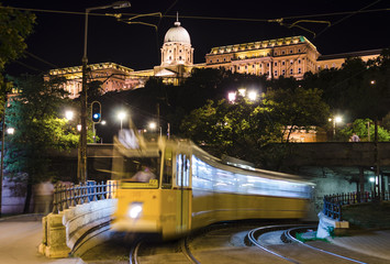 Budapest Castle with Moving Tram