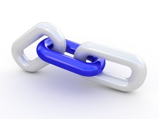3d Single chain link on white background