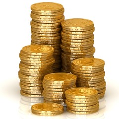 Gold towers made out of gold coins