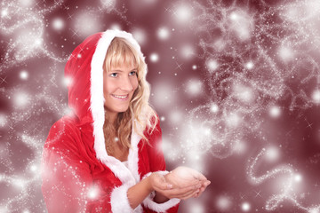 Miss Santa  vor rotem Hintergrund