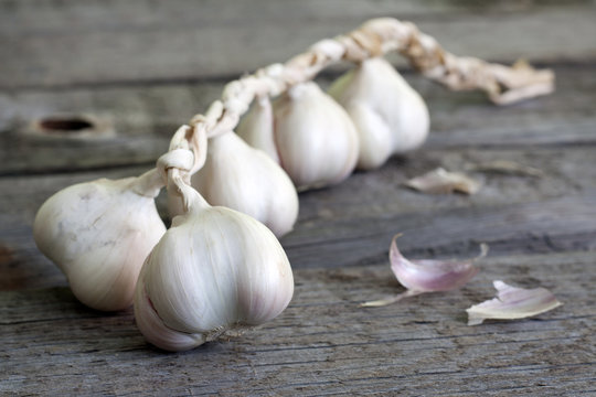 Garlic on wooden boards