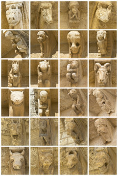 Canecillos de la fachada de San Martin de Tours en Fr&oacute;mista