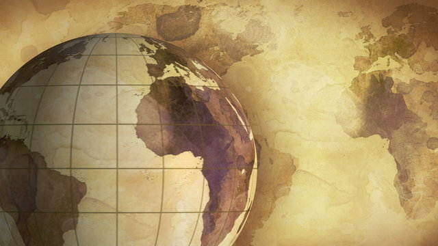 vintage rotating globe and map of the world loopable background