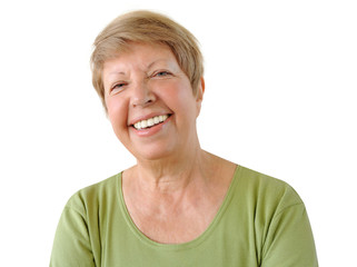 Portrait of elderly woman on the white background