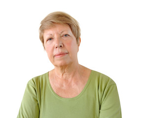 Portrait of elderly woman on the white background