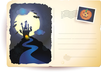 Halloween postcard with castle