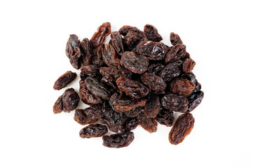 Raisins on white background