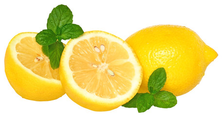 Fototapeta na wymiar Sliced ​​lemon with mint leaves