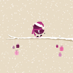 Purple Bird Skiing On Tree With Gifts