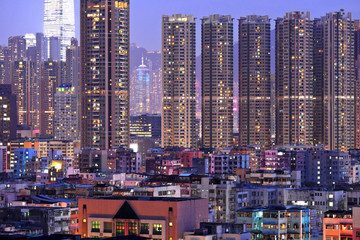 downtown in Hong Kong view from high at night