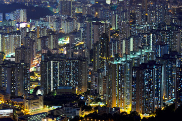 downtown in Hong Kong view from high at night