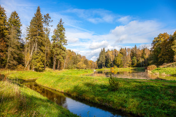 Fototapeta na wymiar Autumn landscape on a lake in Polczyn Zdroj, Poland.