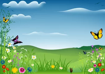 Abwaschbare Fototapete Schmetterling Frühlingslandschaft mit Schmetterlingen