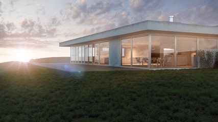 Fototapeta premium Modernes Flachdach Haus in Hanglage 3D