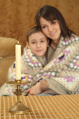 Obraz na płótnie Canvas Happy charming Caucasian mom with her son