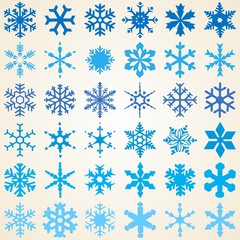 Snowflakes vector set, thirty six various decorative designs