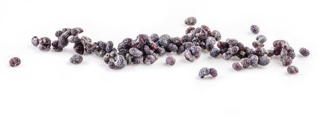 Poppy seed, isolated on white, Extreme close-up