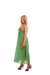 happy blond woman smiling over white