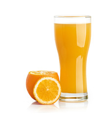 Orange juice glass isolated on white