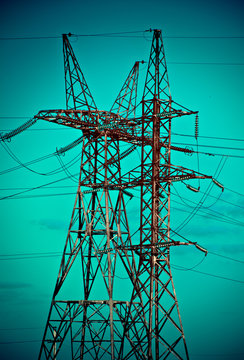Power tower on the sky background