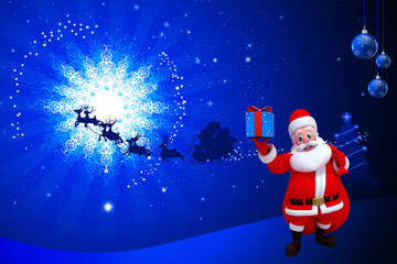 Fototapeta premium santa holding a blue gift box