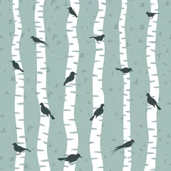 Velvet curtains Birds in the wood Bird on a birch