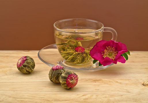 hot cup of green Chinese tea