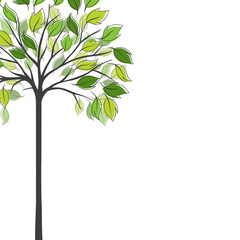 Card design with stylized trees and text.