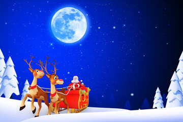 santa in his sleigh with blue background