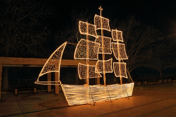 Christmas ship at night, in Greece - 45017028
