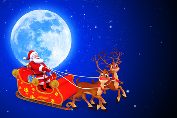 santa with his sleigh standing before moon