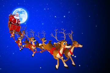 santa with his sleigh coming from moon