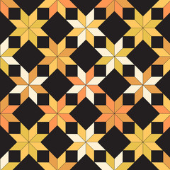 Quilt in black and yellow shades seamless pattern, vector