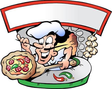 Hand-drawn Vector illustration of an Italian Pizza House