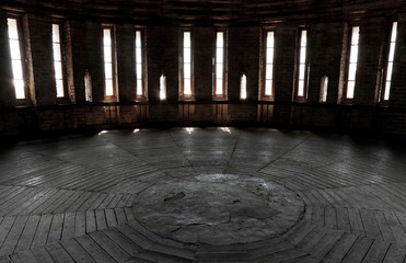 Dark castle tower round room interior