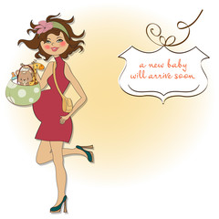 new baby announcement card with pregnant woman