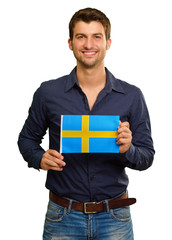 A Young Man Holding A Flag Of Sweden