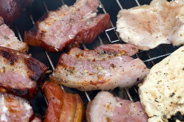 barbecue with delicious grilled meat on grill