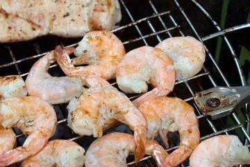 Grilled prawns on the barbecue