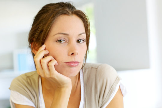 Portrait of woman with upset look on her face
