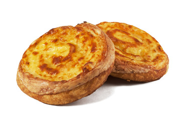 Two cheese pies isolated on white background